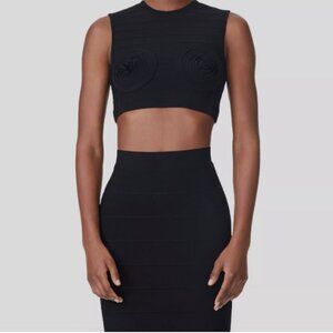Hervé Léger Cropped Round Neck Molded Cup Top, Black, Size S [NEW with tags]